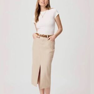 PAIGE Angela Midi Denim Skirt Women’s 6 (28) Soft Beige Preppy Classic Casual‎